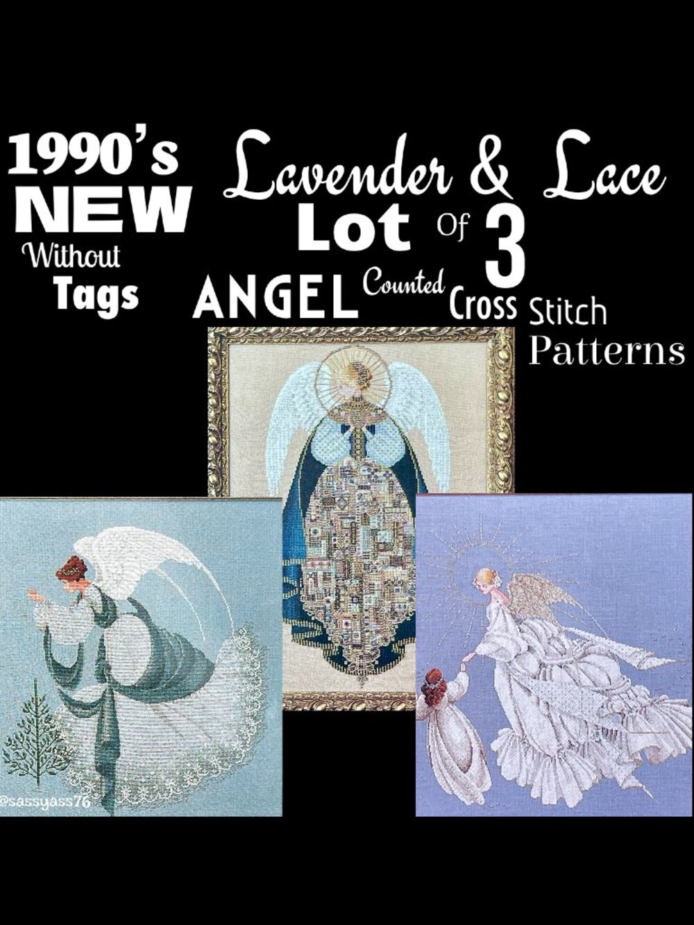 ▪️NWOT▪️VTG▪️LAVENDER & LACE▪️90's Lot of 3 ANGEL Counted Cross Stitch Patterns